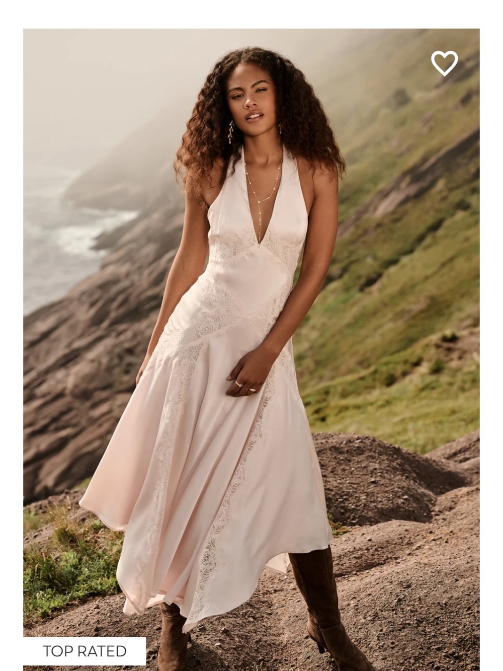 Altar'd State One-Shoulder Blush Pink Lace-Trim Midi Dress